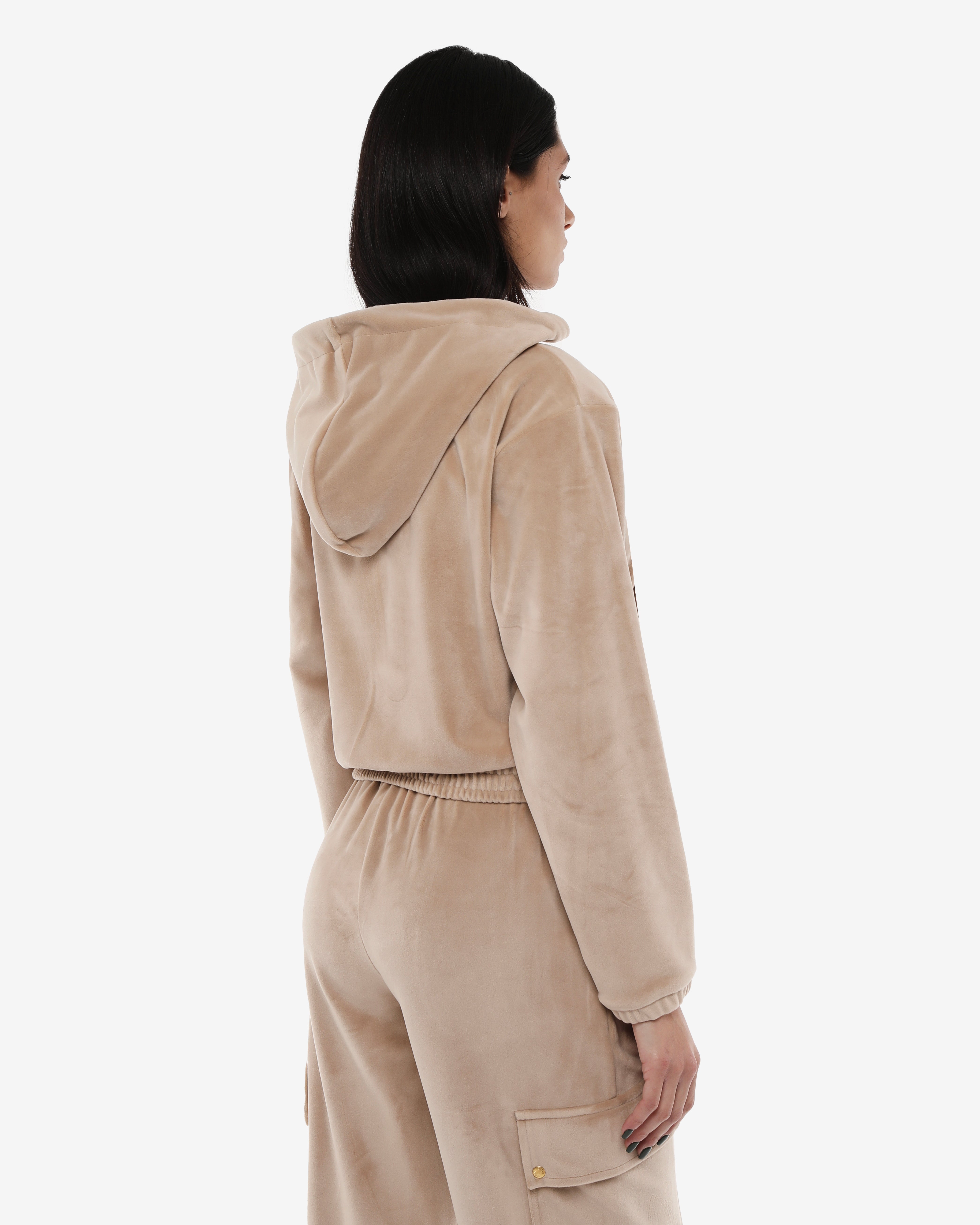 Felpa zip con cappuccio in ciniglia