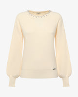 Maglia con strass al girocollo