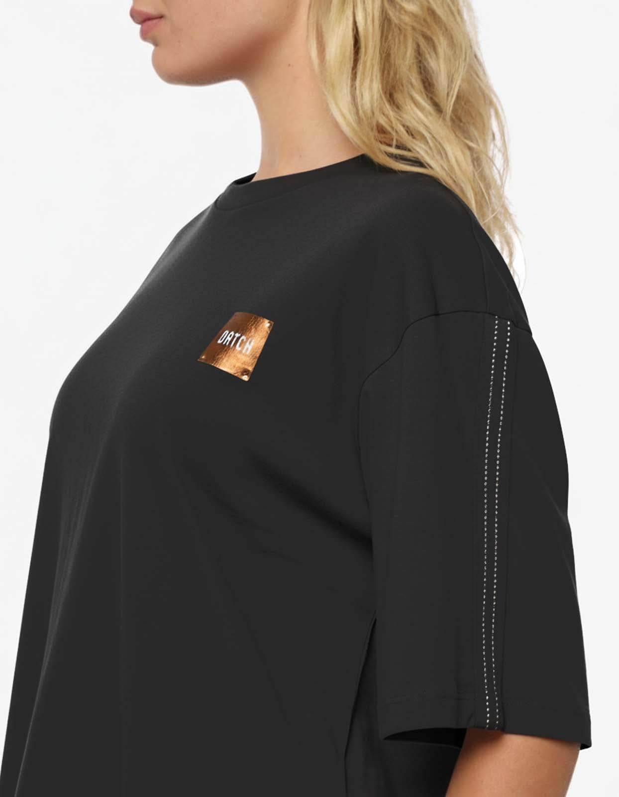 T-shirt stampa mylar con strass in cotone