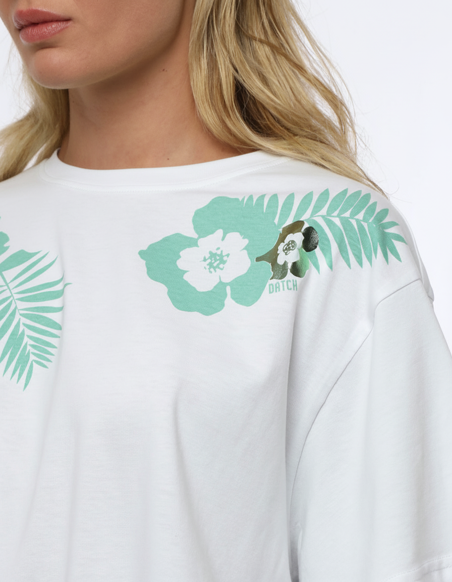 T-shirt stampa mylar cropped in cotone