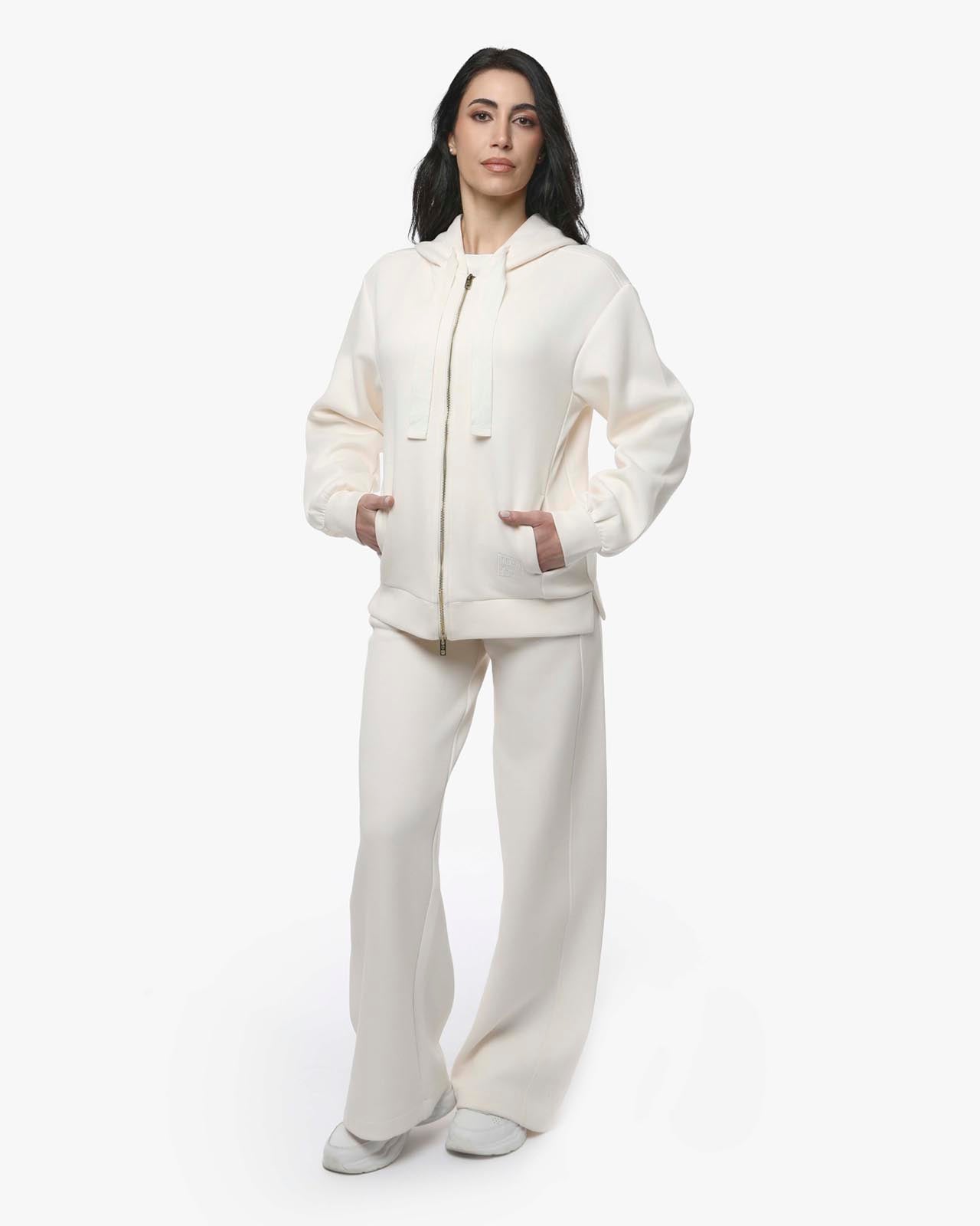 Felpa con cappuccio e zip in interlock