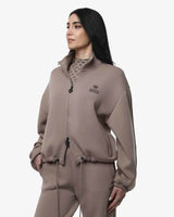 Felpa a mezzo collo con zip in scuba e strass