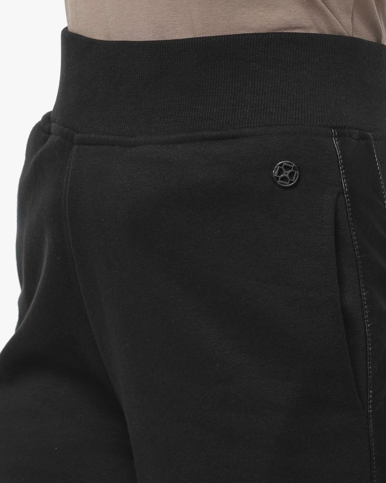 Pantaloni a gamba larga in felpa con banda in ecopelle