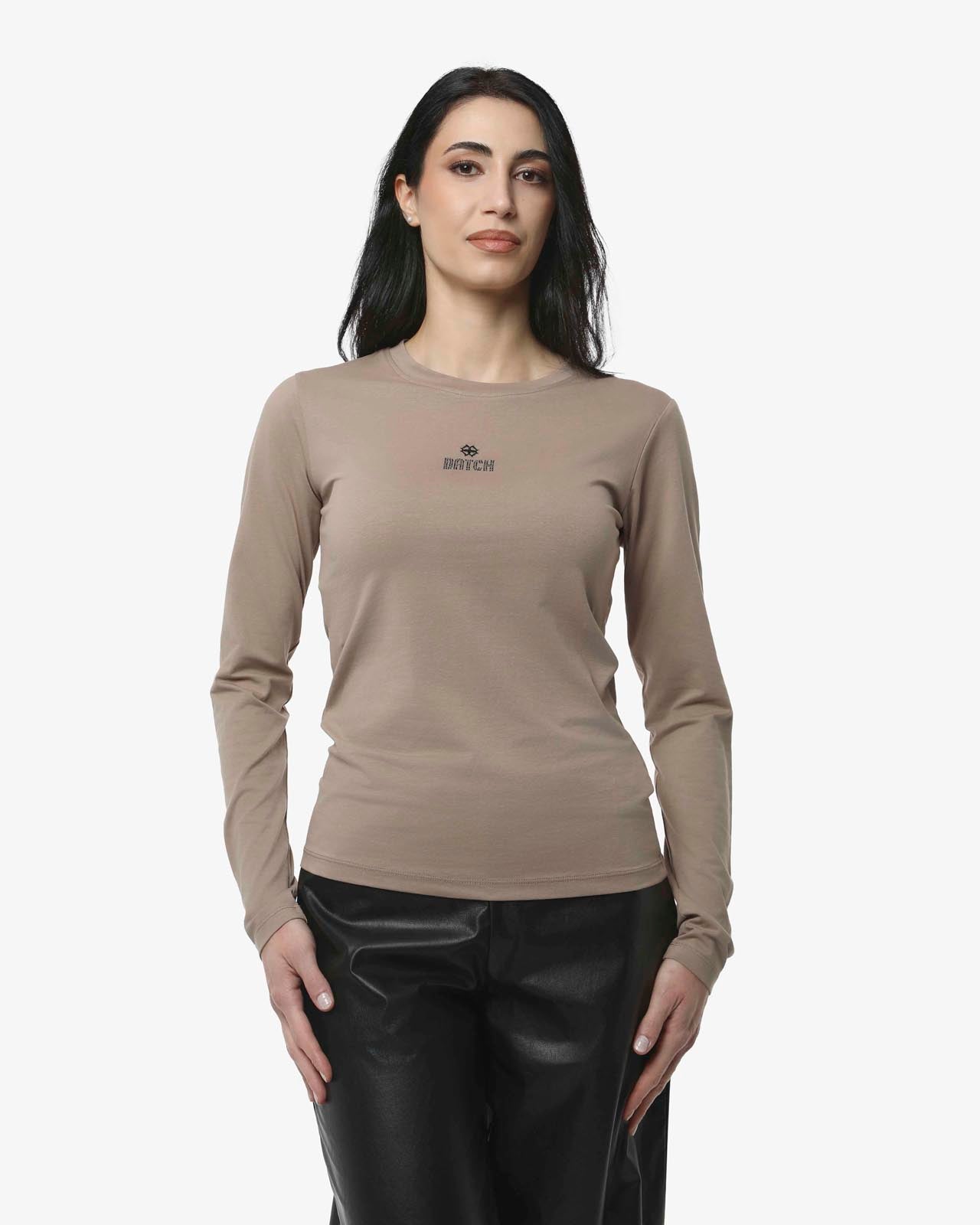 T-shirt a maniche lunghe con strass