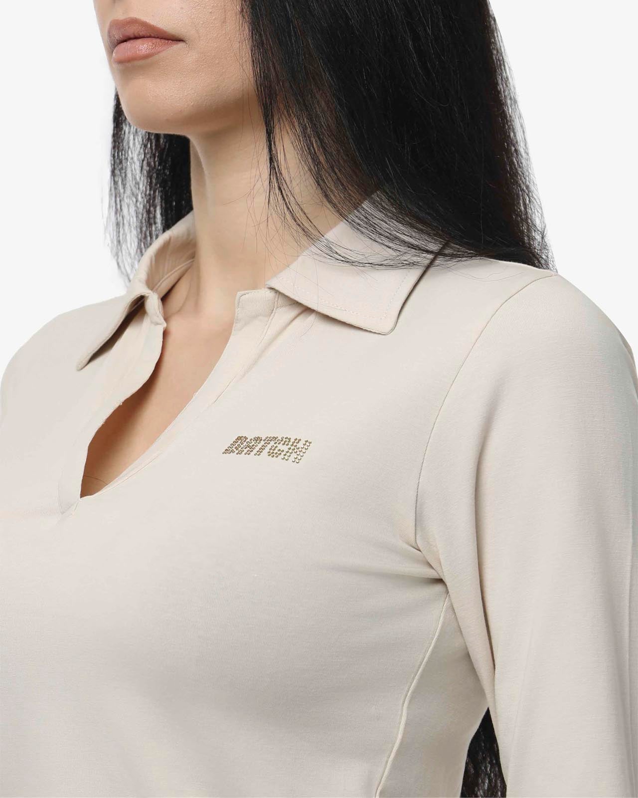 T-shirt con collo polo e strass