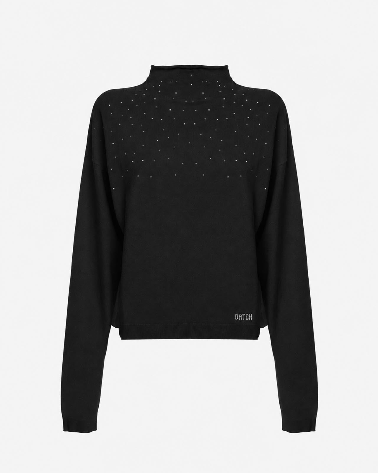 Maglia con collo vulcano e strass