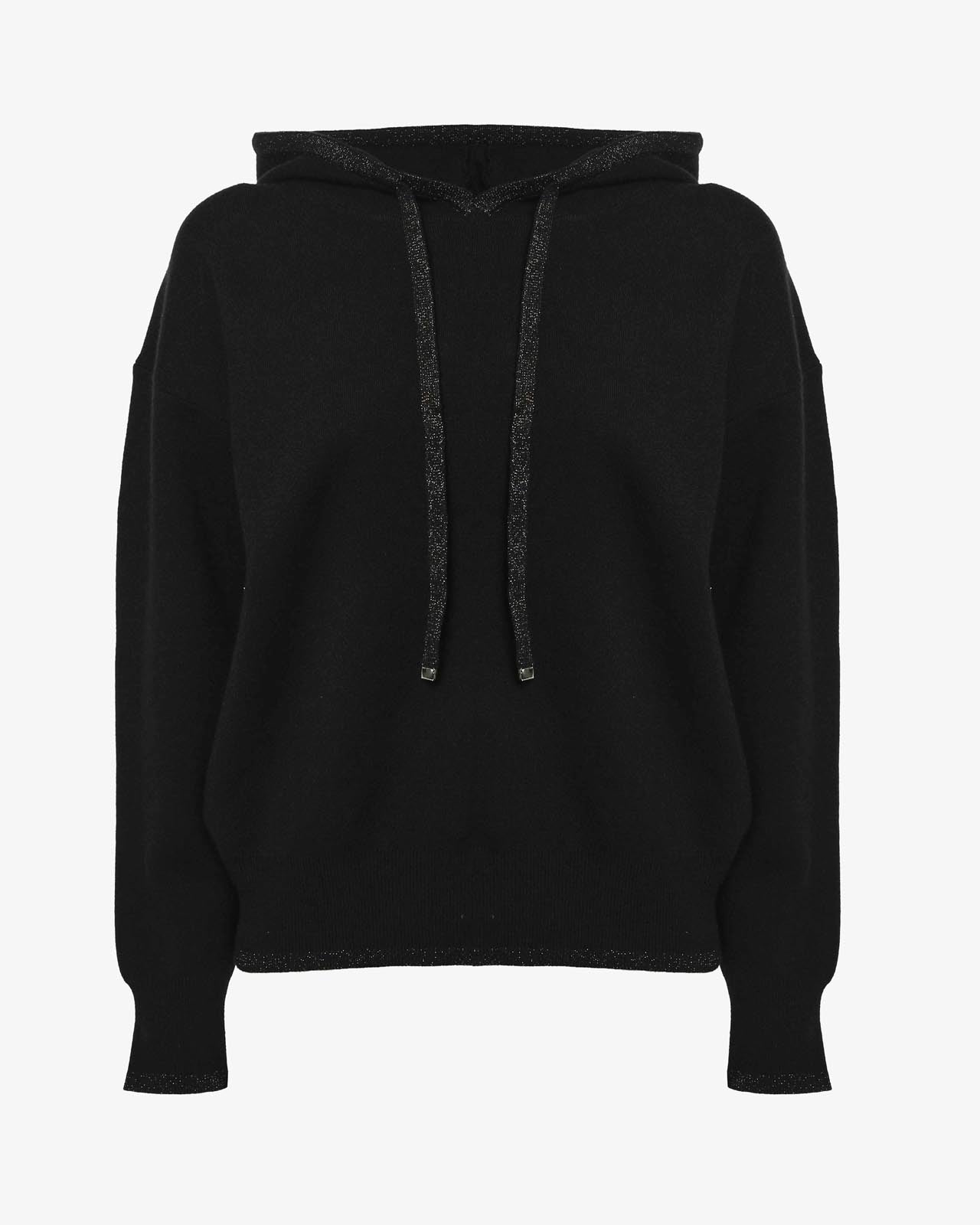 Maglia con cappuccio e bordi lurex