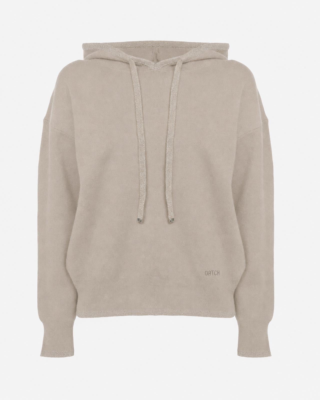Maglia con cappuccio e bordi lurex
