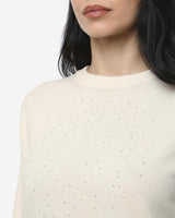 Maglia girocollo con strass e logo jacquard
