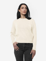 Maglia girocollo con strass e logo jacquard