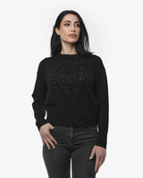 Maglia girocollo con strass e logo jacquard