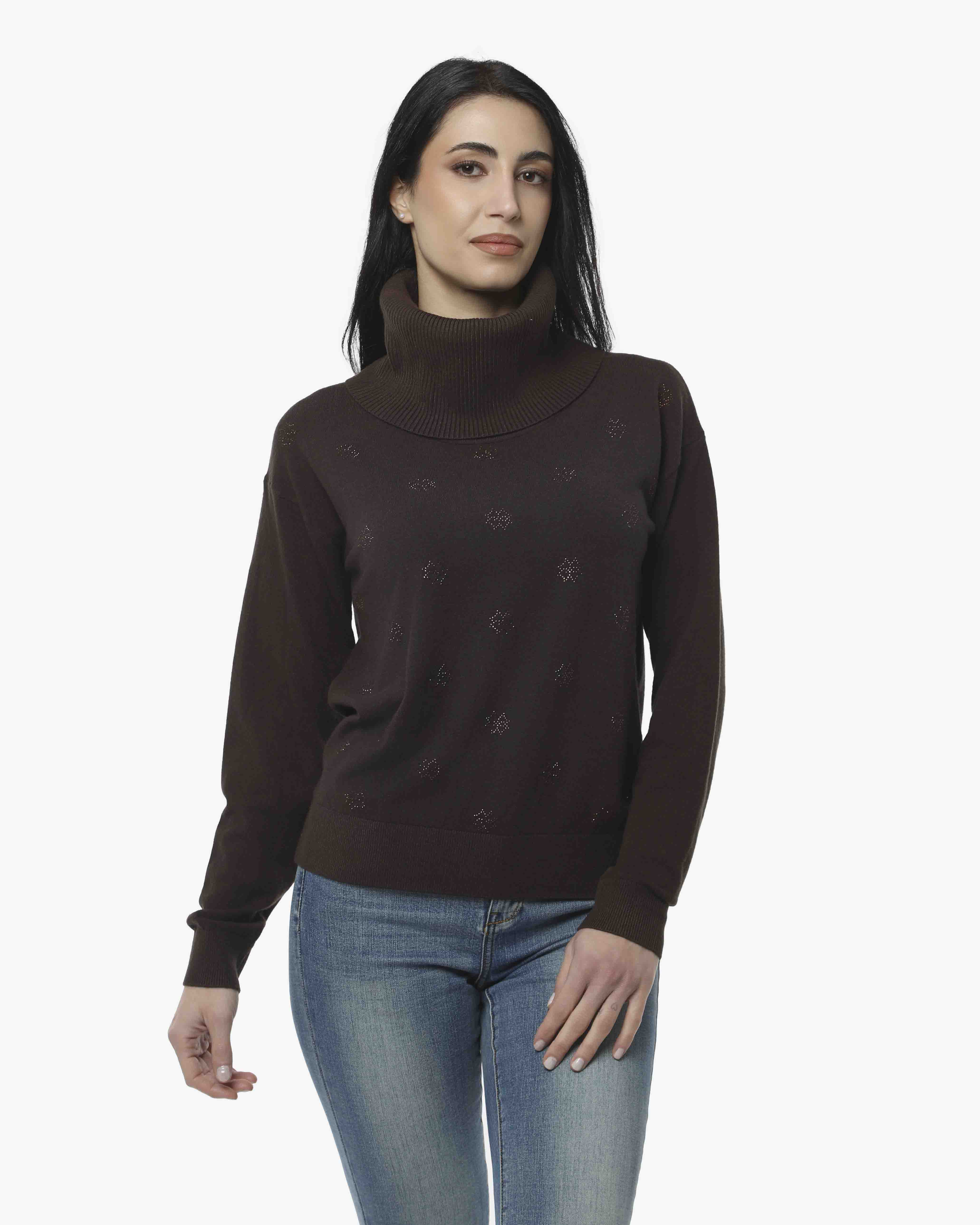 Maglia a collo alto con strass