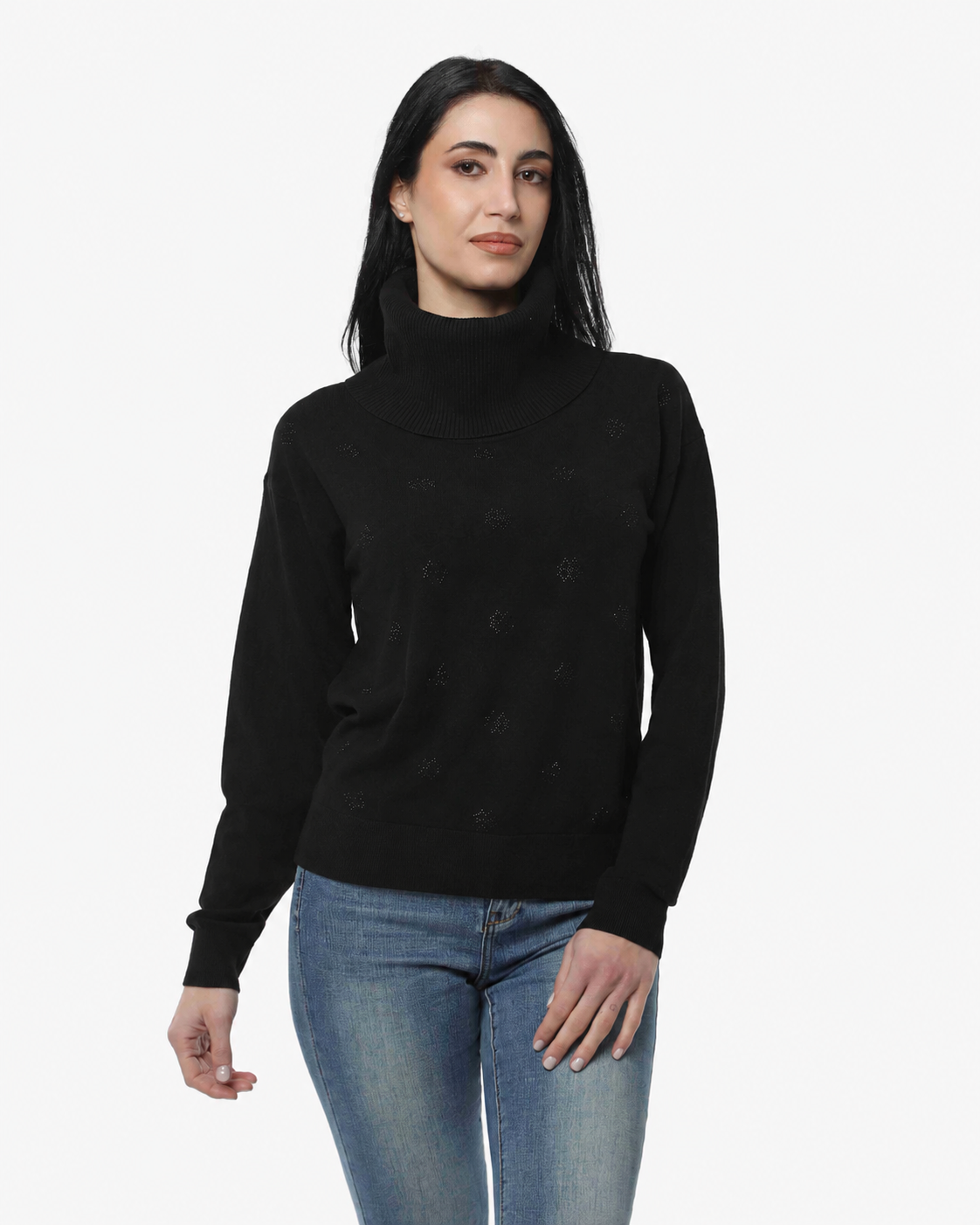 Maglia a collo alto con strass