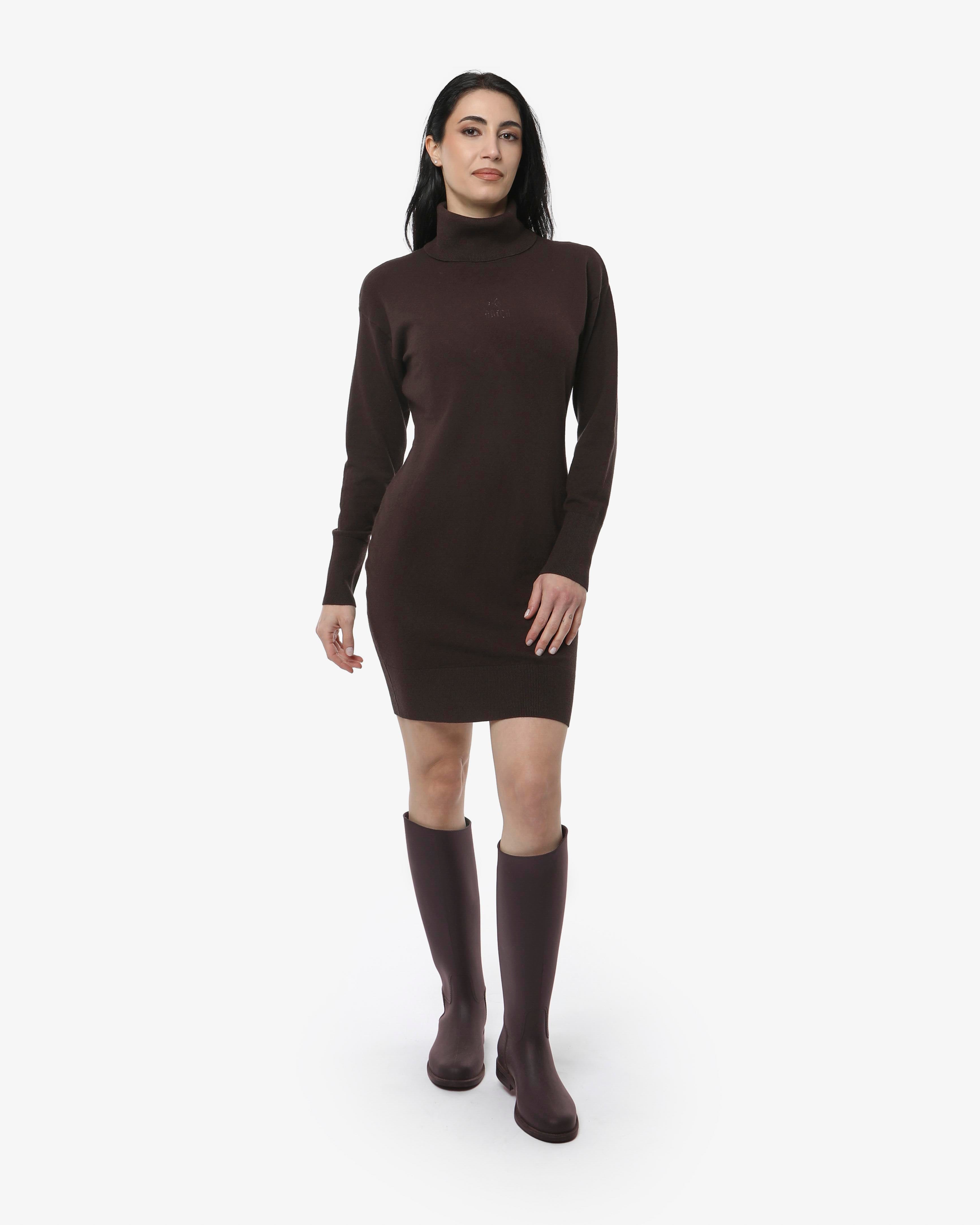 Abito in maglia a collo alto con strass