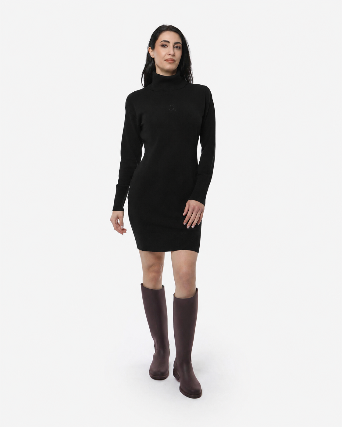 Abito in maglia a collo alto con strass