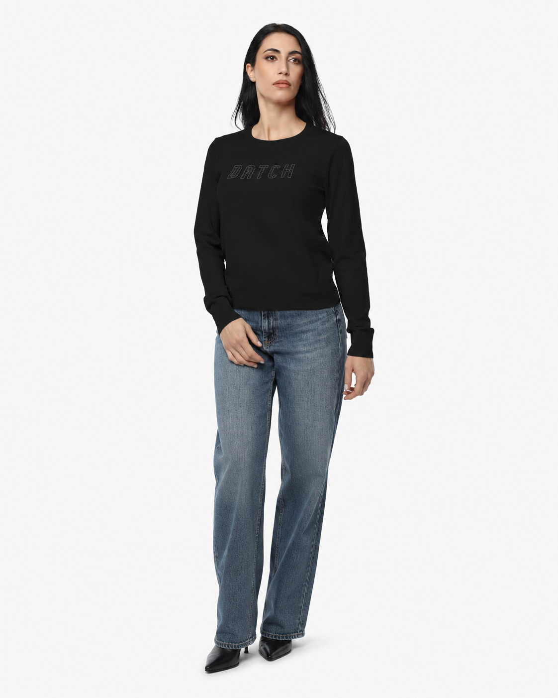 Maglia girocollo con strass e logo