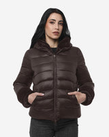 Giubbotto double face con cappuccio in nylon ed ecofur