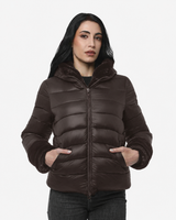 Giubbotto double face con cappuccio in nylon ed ecofur