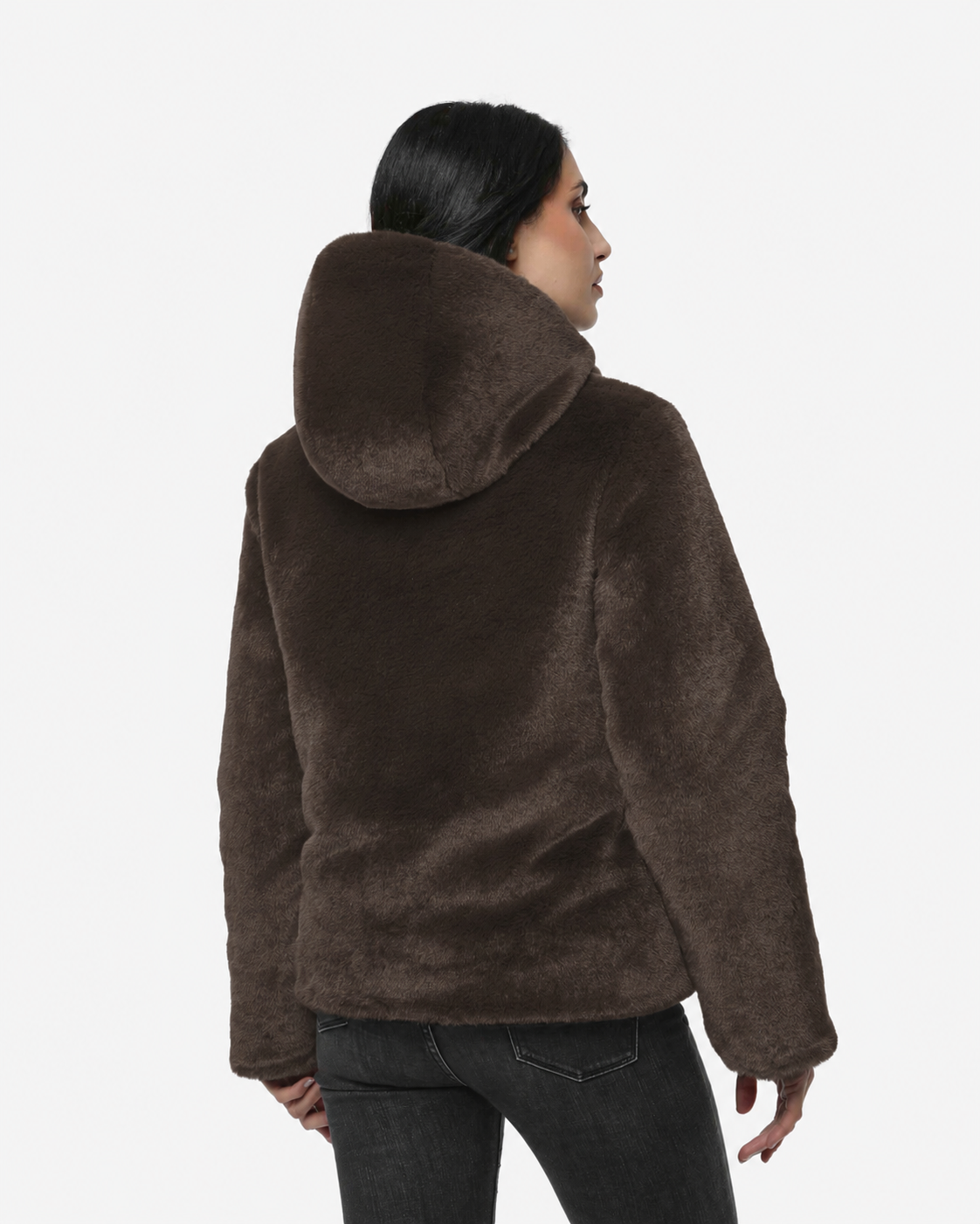 Giubbotto double face con cappuccio in nylon ed ecofur