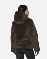 Giubbotto double face con cappuccio in nylon ed ecofur
