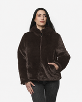 Giubbotto double face con cappuccio in nylon ed ecofur