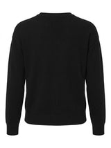 Maglia girocollo con strass e logo jacquard