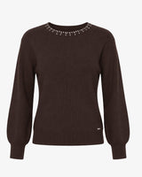 Maglia con strass al girocollo
