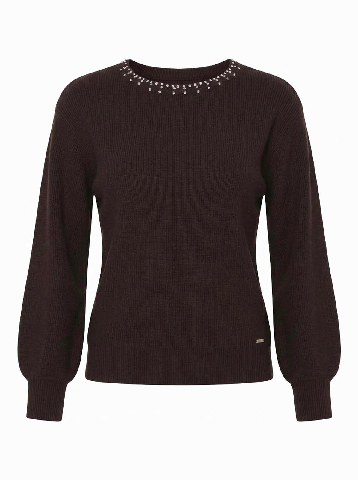 Maglia con strass al girocollo