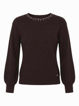 Maglia con strass al girocollo