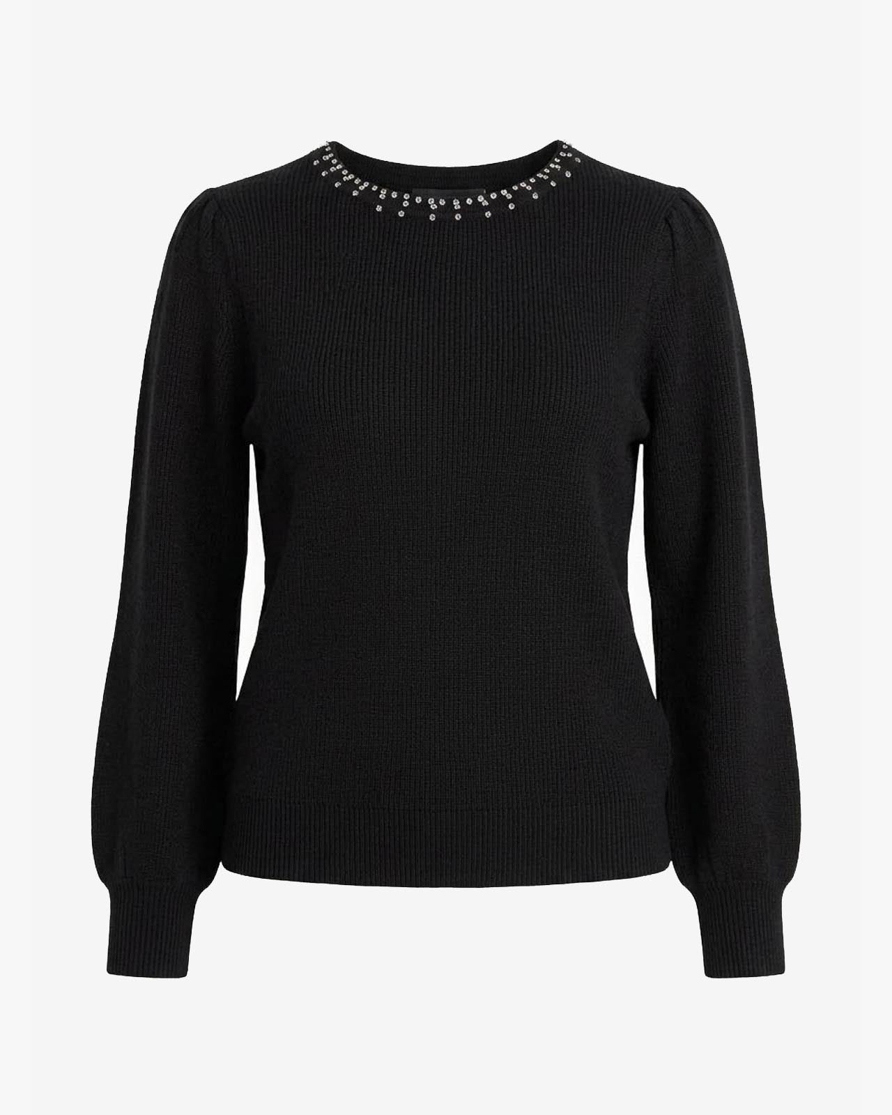 Maglia con strass al girocollo