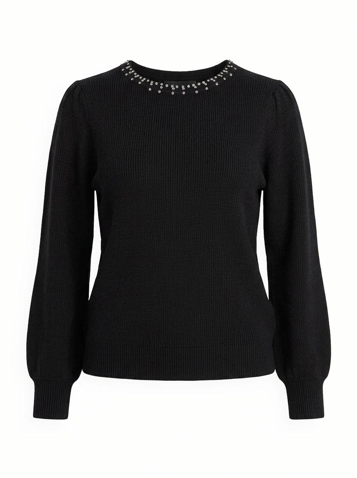 Maglia con strass al girocollo