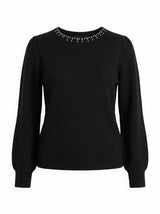Maglia con strass al girocollo