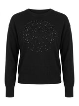 Maglia girocollo con strass e logo jacquard