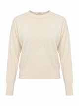 Maglia girocollo con strass e logo jacquard