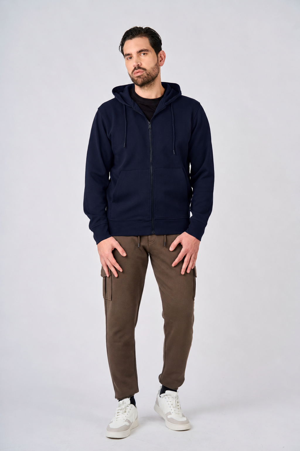 Felpa in piquet con cappuccio e zip