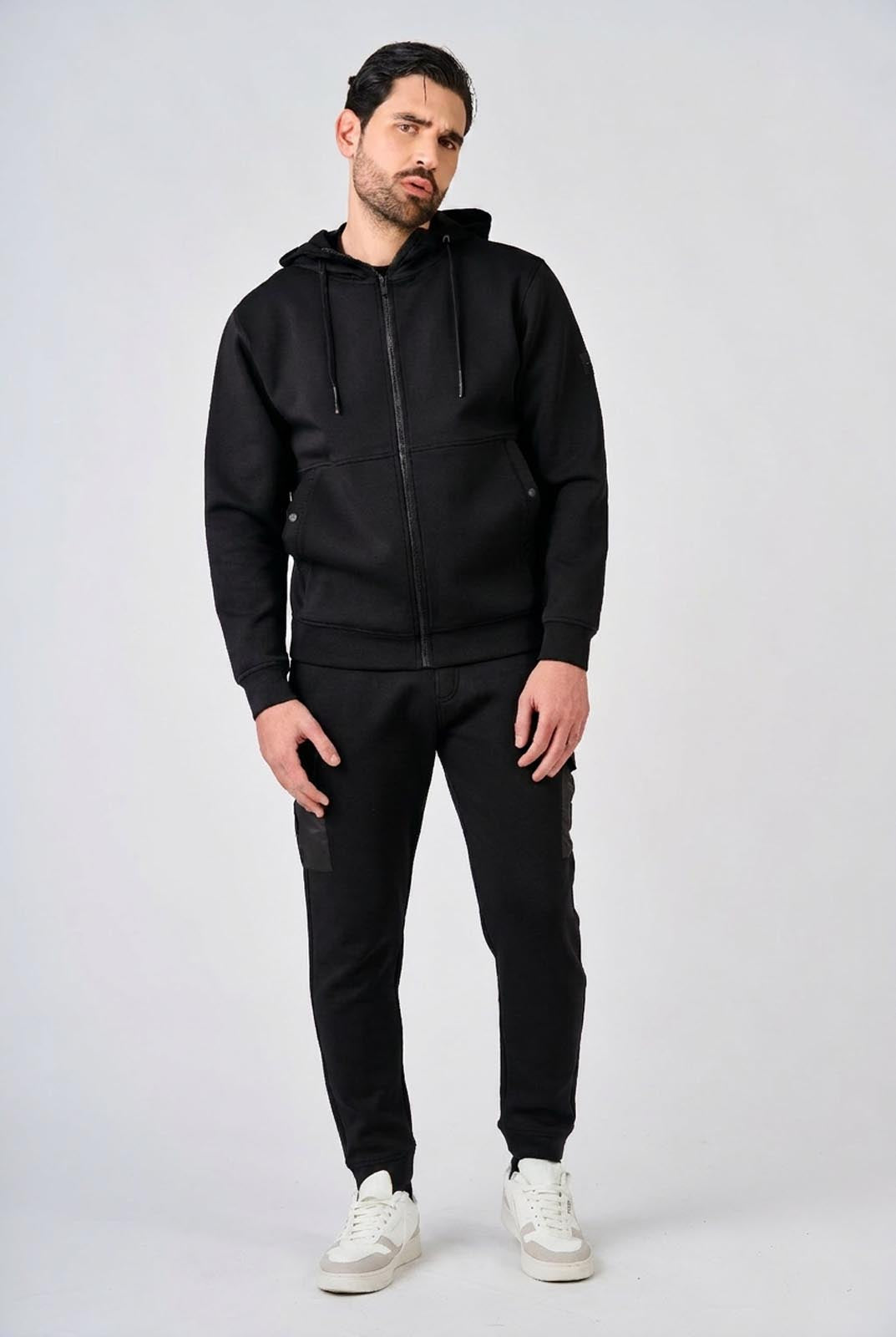 Felpa in interlock con cappuccio e inserti in nylon