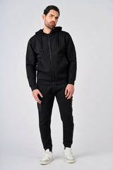 Felpa in interlock con cappuccio e inserti in nylon