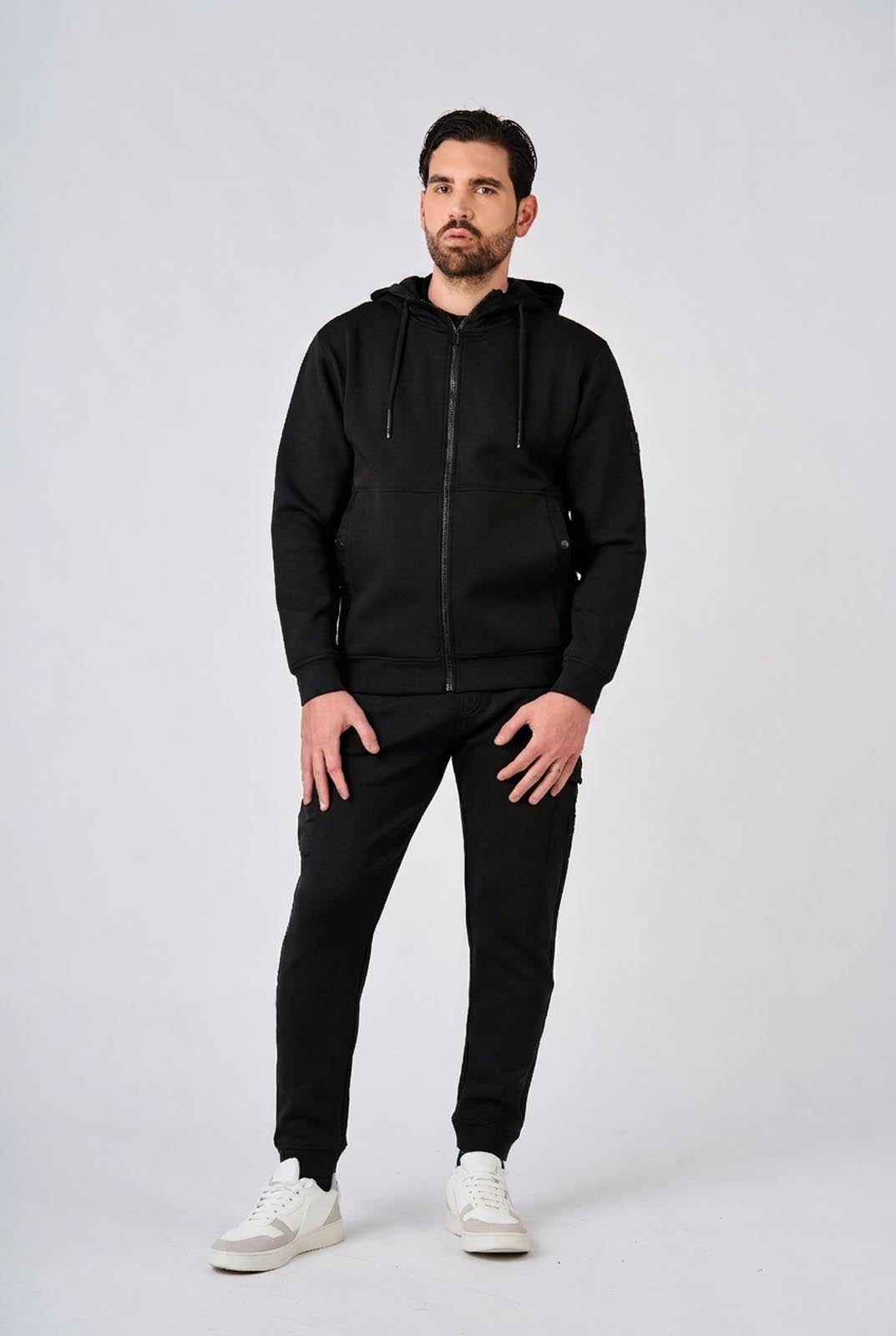 Felpa in interlock con cappuccio e inserti in nylon