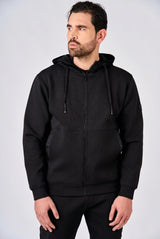 Felpa in interlock con cappuccio e inserti in nylon