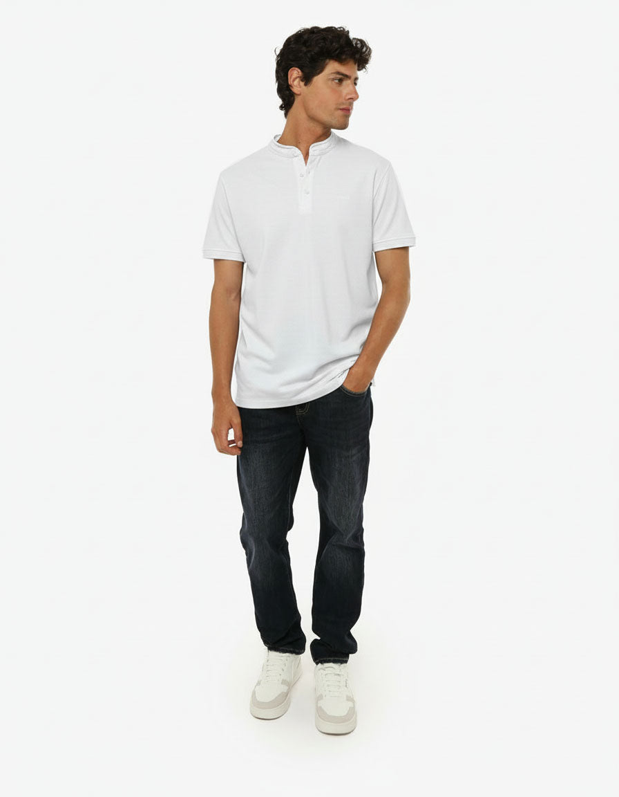 Polo collo serafino, manica corta in cotton