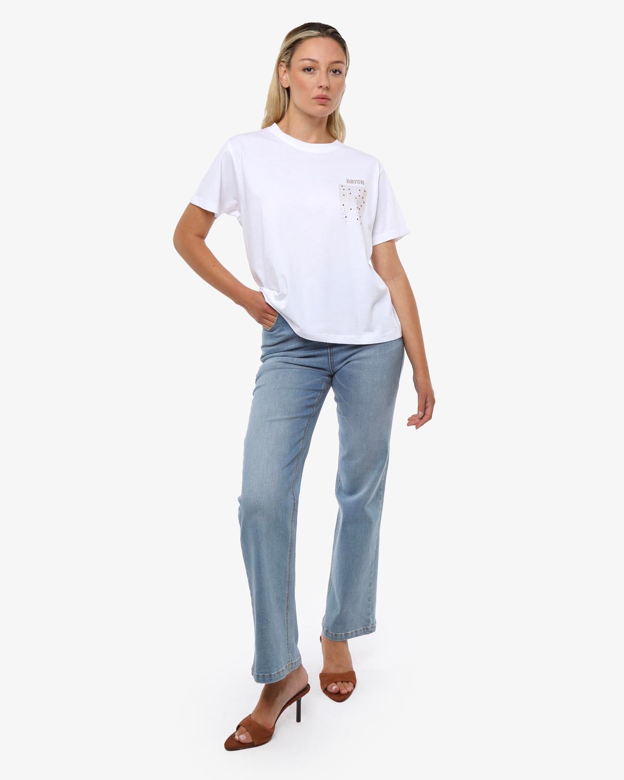 T-shirt con strass in cotone