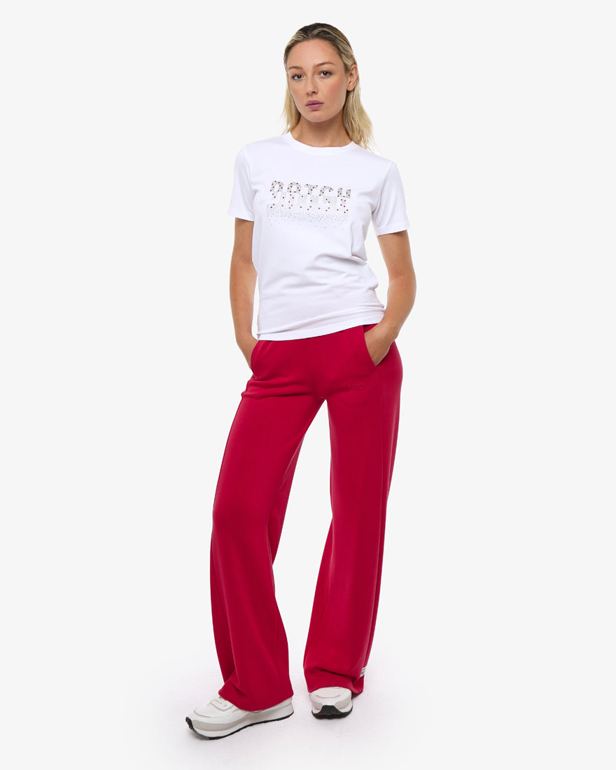 T-shirt con strass in cotone