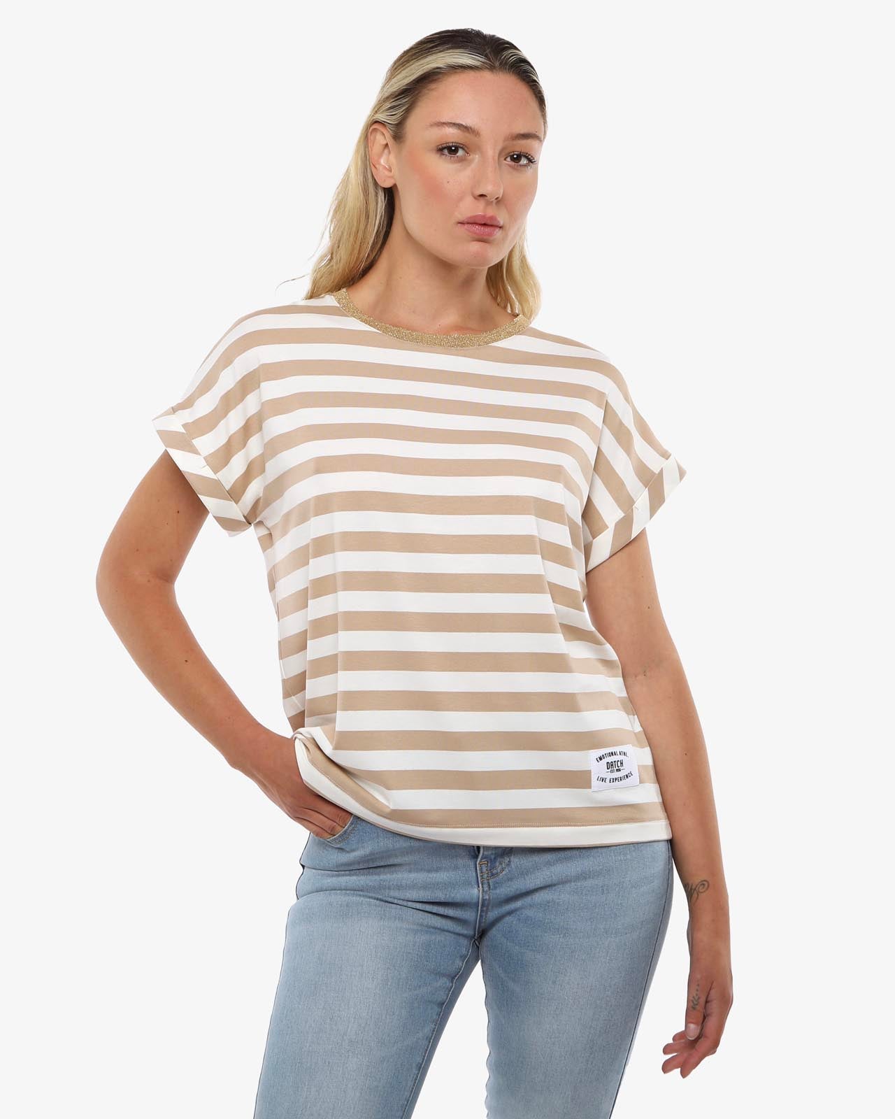 T-shirt a righe taglio over in viscosa