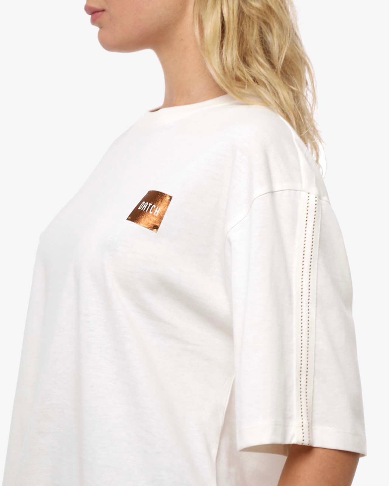 T-shirt stampa mylar con strass in cotone