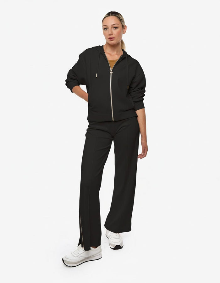 Felpa con strass zip frontale in cotone stretch