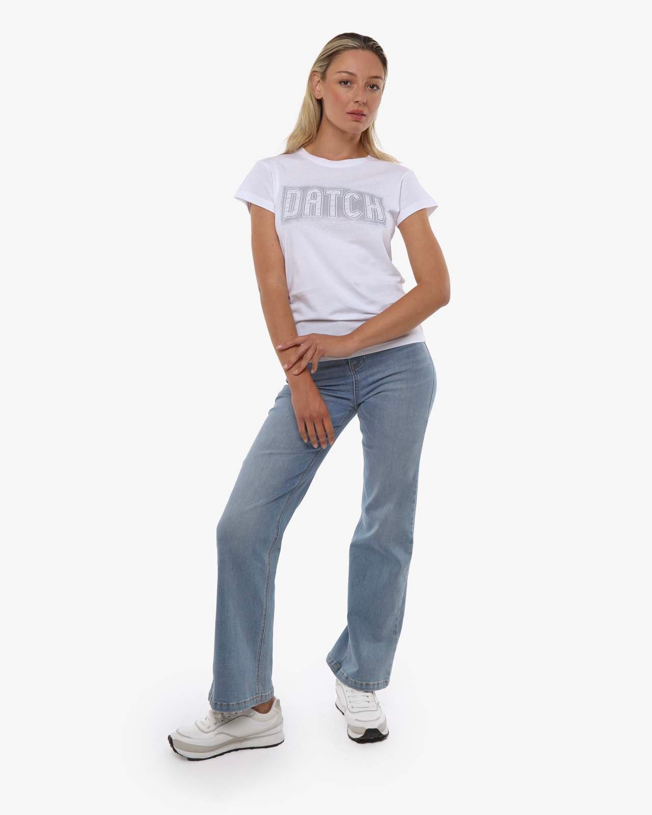 T-shirt con paillettes con stampa in cotone