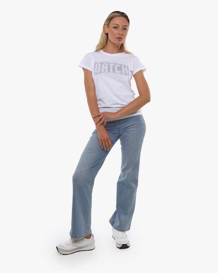 T-shirt con paillettes con stampa in cotone