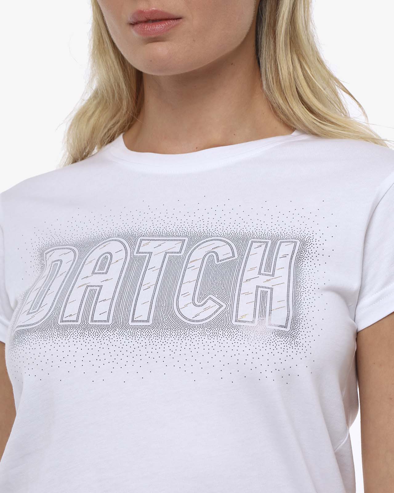 T-shirt con paillettes con stampa in cotone
