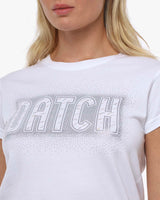 T-shirt con paillettes con stampa in cotone