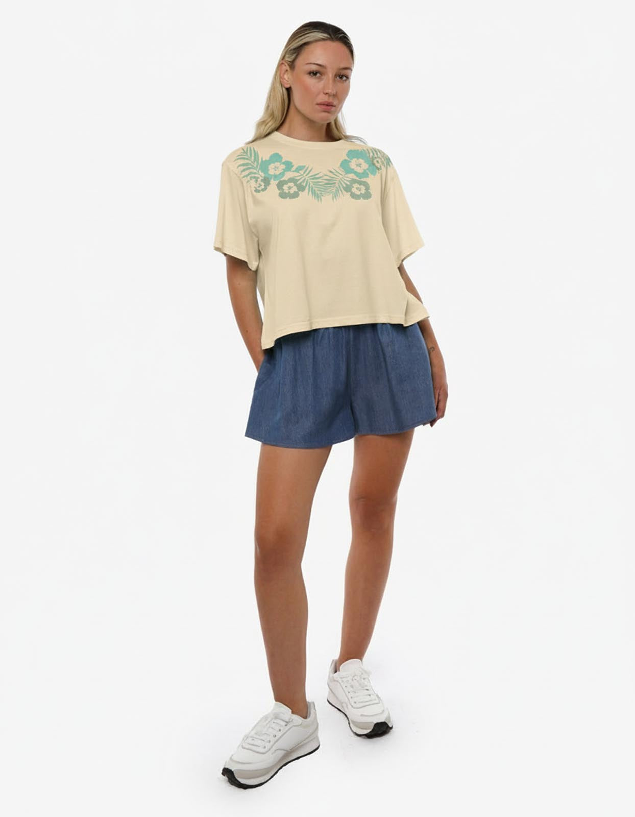 T-shirt stampa mylar cropped in cotone